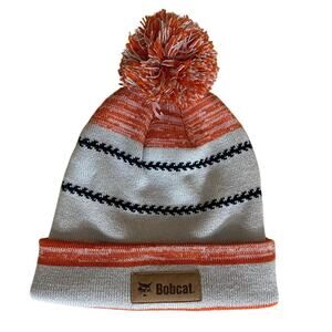 Bobcat Unisex Knit Beanie OS Orange White Pom Pom Top